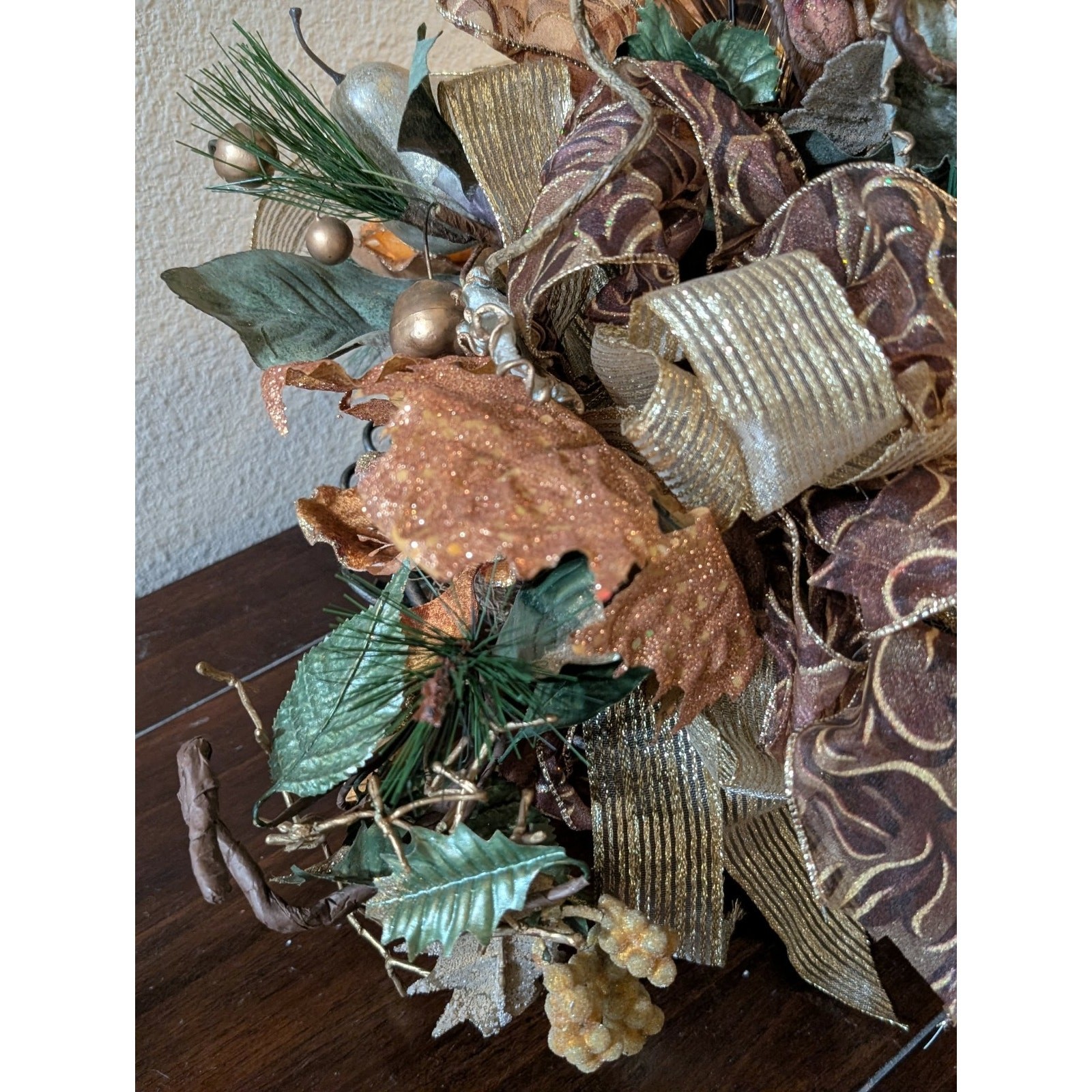 Rust Tan Gold Floral Autumn Fall Thanksgiving Centerpiece Pheasant Feathers