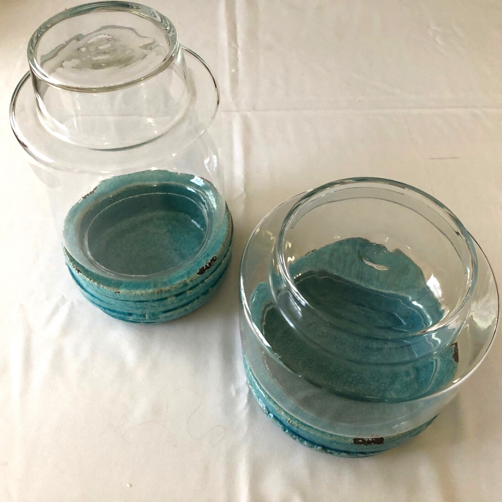 Anthropologie Terrain NWT Terrariums (2) Ceramic and Glass Turquoise Beach