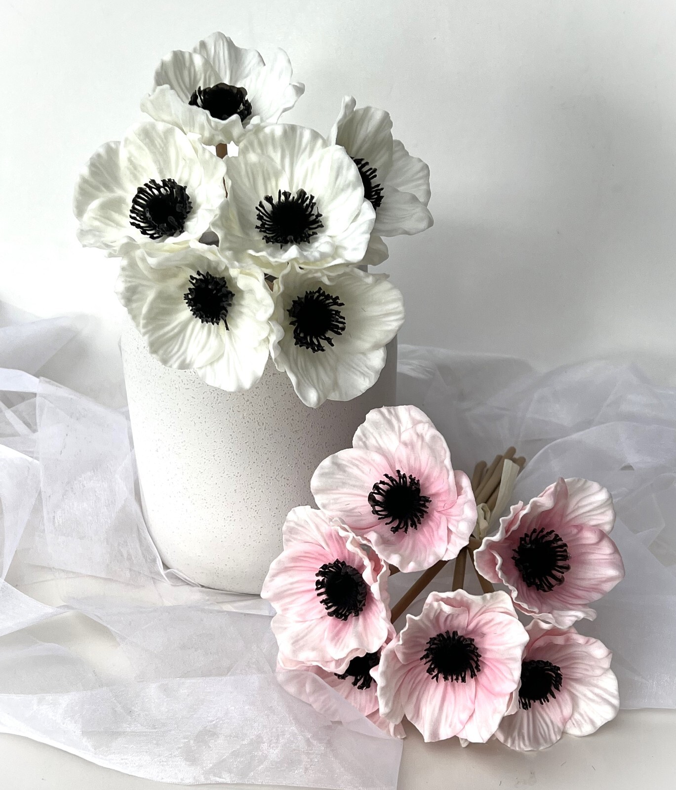 Real Touch Anemone Flower Bunch Bouquet Latex Faux White Pink Anemone Flowers x1