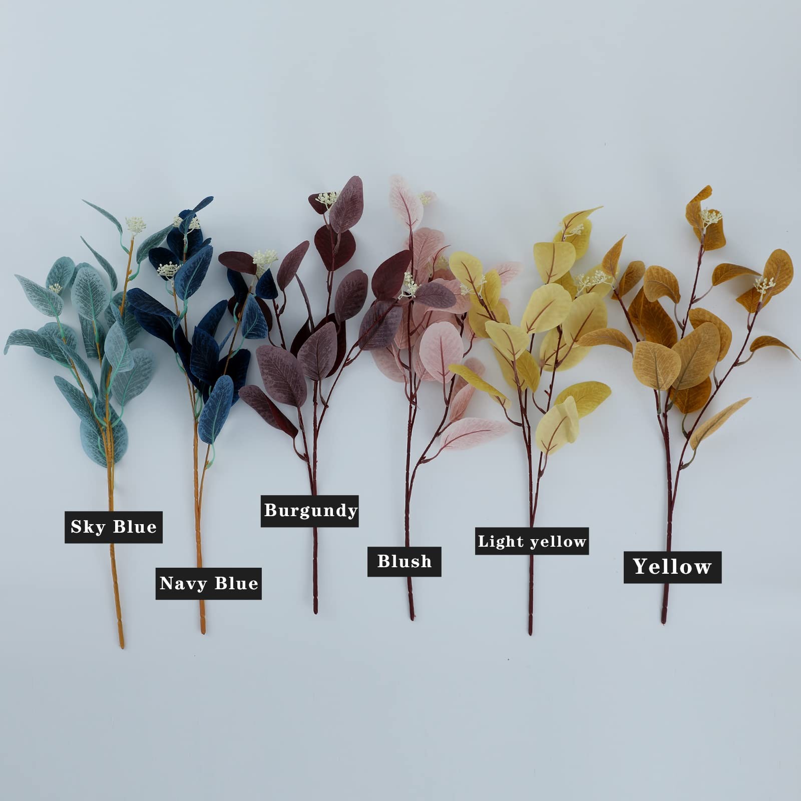 12Pcs Artificial Eucalyptus Stems, 20″ Faux Silk Leaves with Beige Berries Na…
