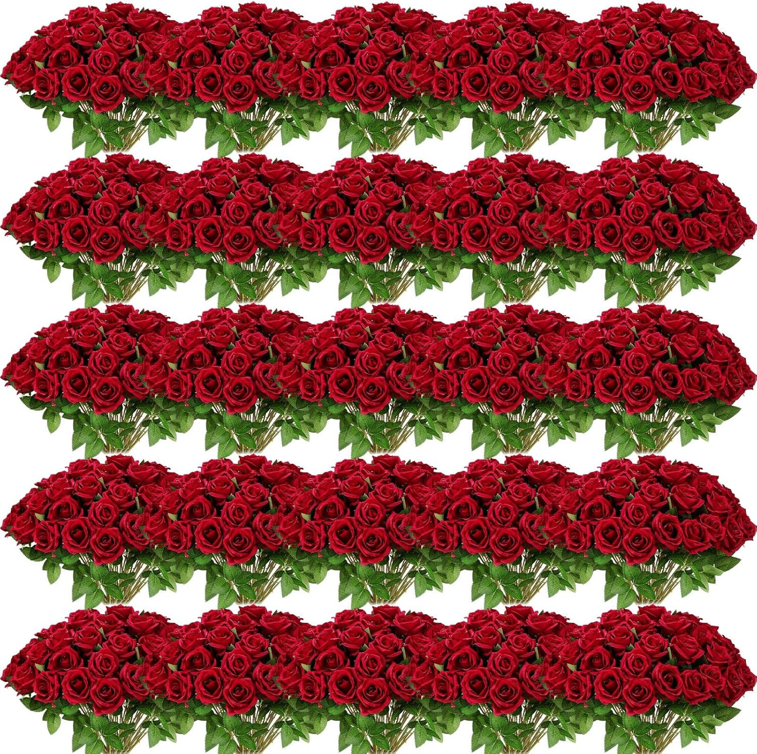 500 Pcs Artificial Silk Roses Flowers with Long Stem Bridal Wedding Bouquet Real