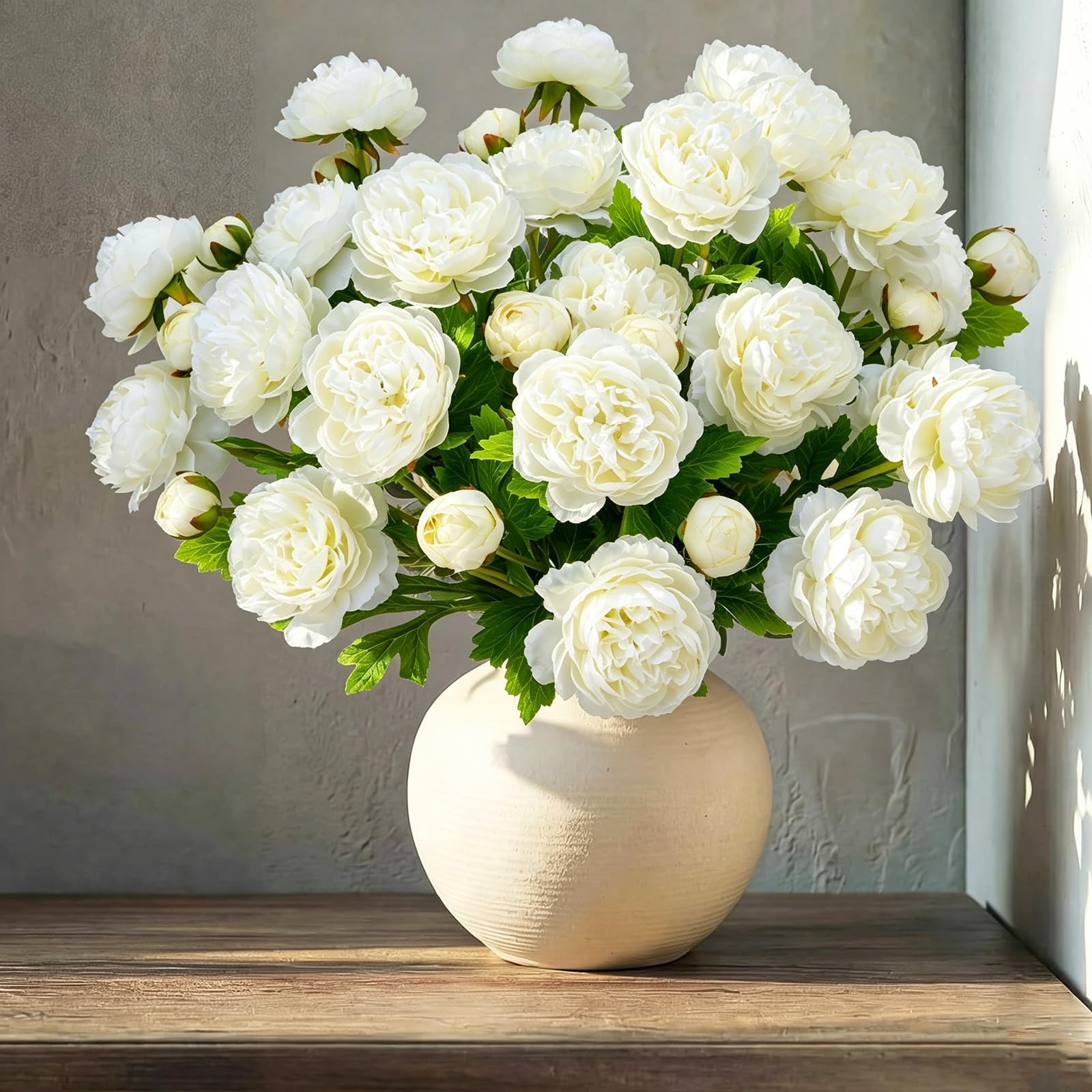 12PCS Ranunculus Artificial Flowers, Faux Flowers for Vase, White, 19.6”
