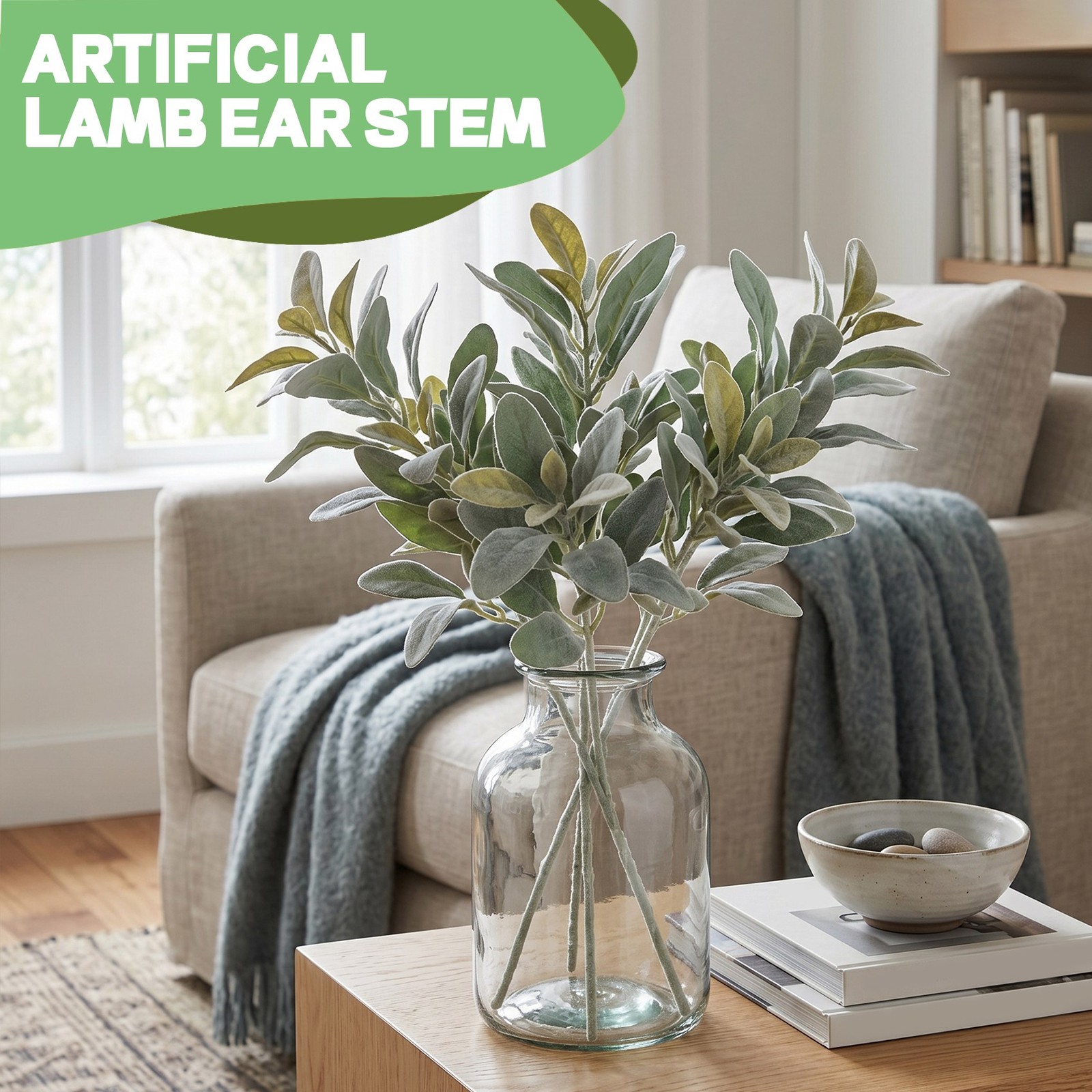 Faux Lambs Ear Stems 5Pcs Flocked Artificial Greenery Solid Fake Ear8144