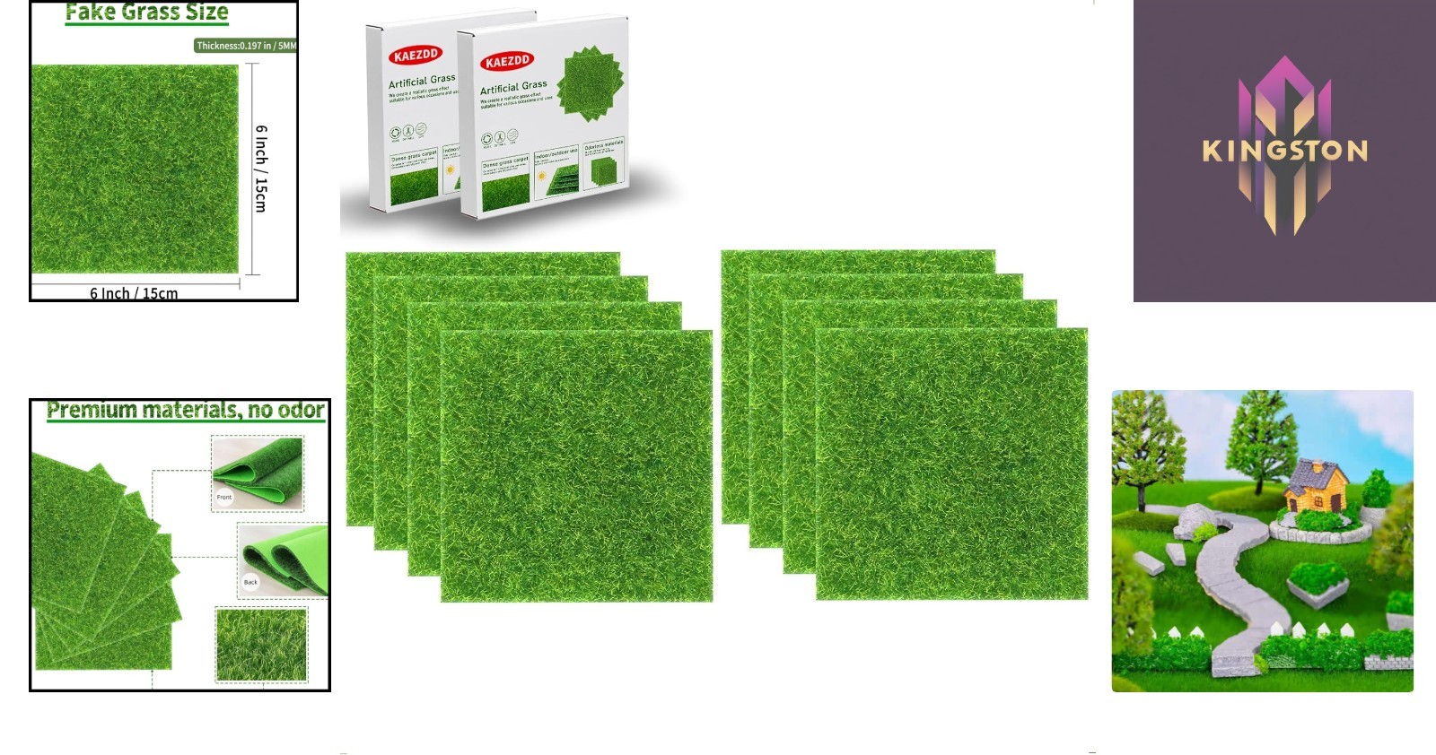 Realistic Green Plastic Grass Squares – 6×6 Inch Tiles for Fairy Garden Crafts