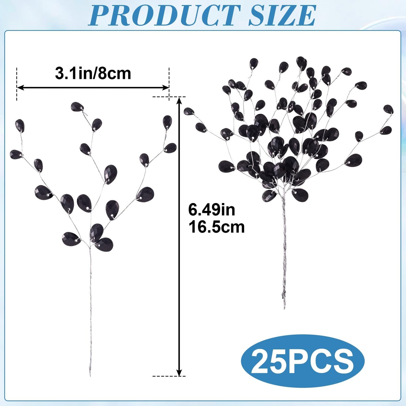 25 PCS Black Acrylic Crystal Flower Branches Artificial Bead Drop Bouquets