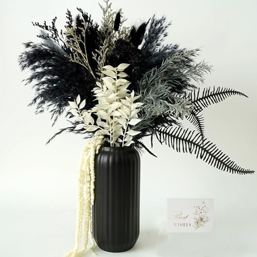 Natural Dried Pampas Grass Bouquet with Black Ceramic Vase, 17″ Color Scheme 1