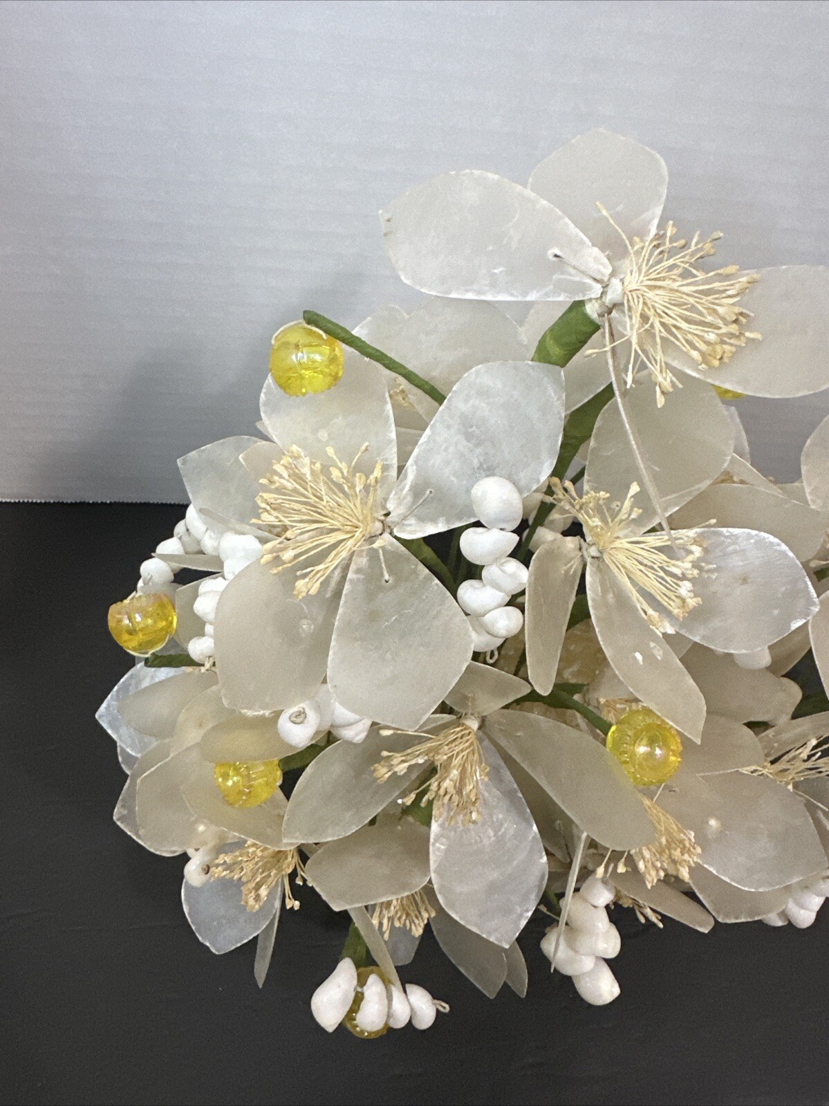 Vintage Capiz Shell & Metal Floral Standing Arrangement