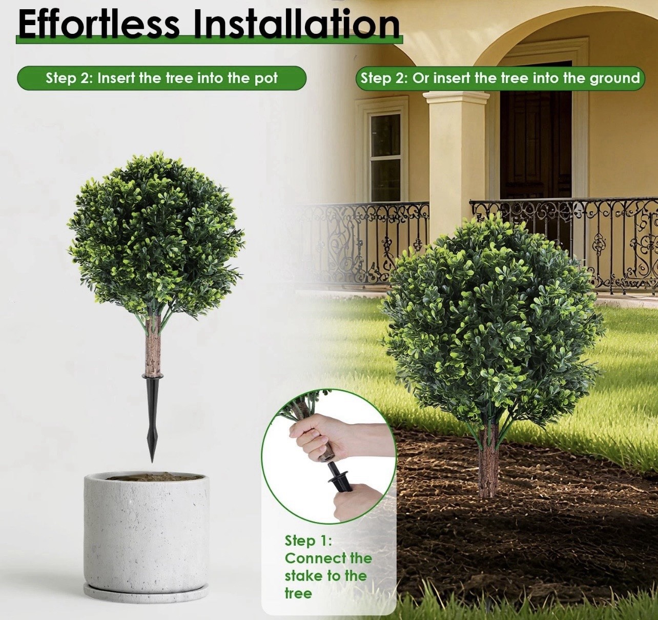 2 Packs Artificial Boxwood Topiary Ball Bush for Outdoor with Spike UV Resistant