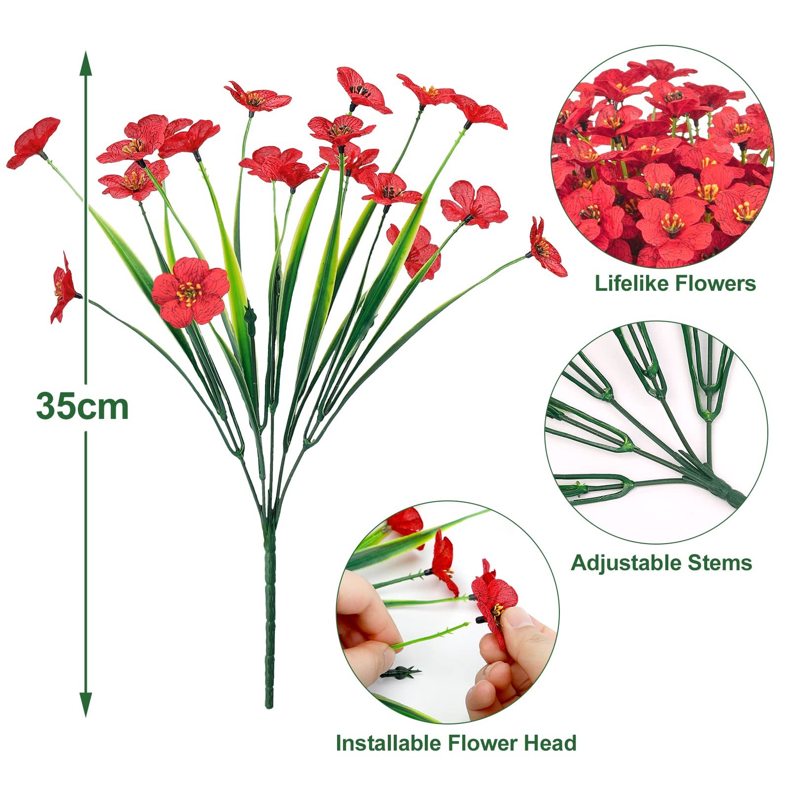 24 Bundles Artificial Flowers for Outdoors Decorations, Red