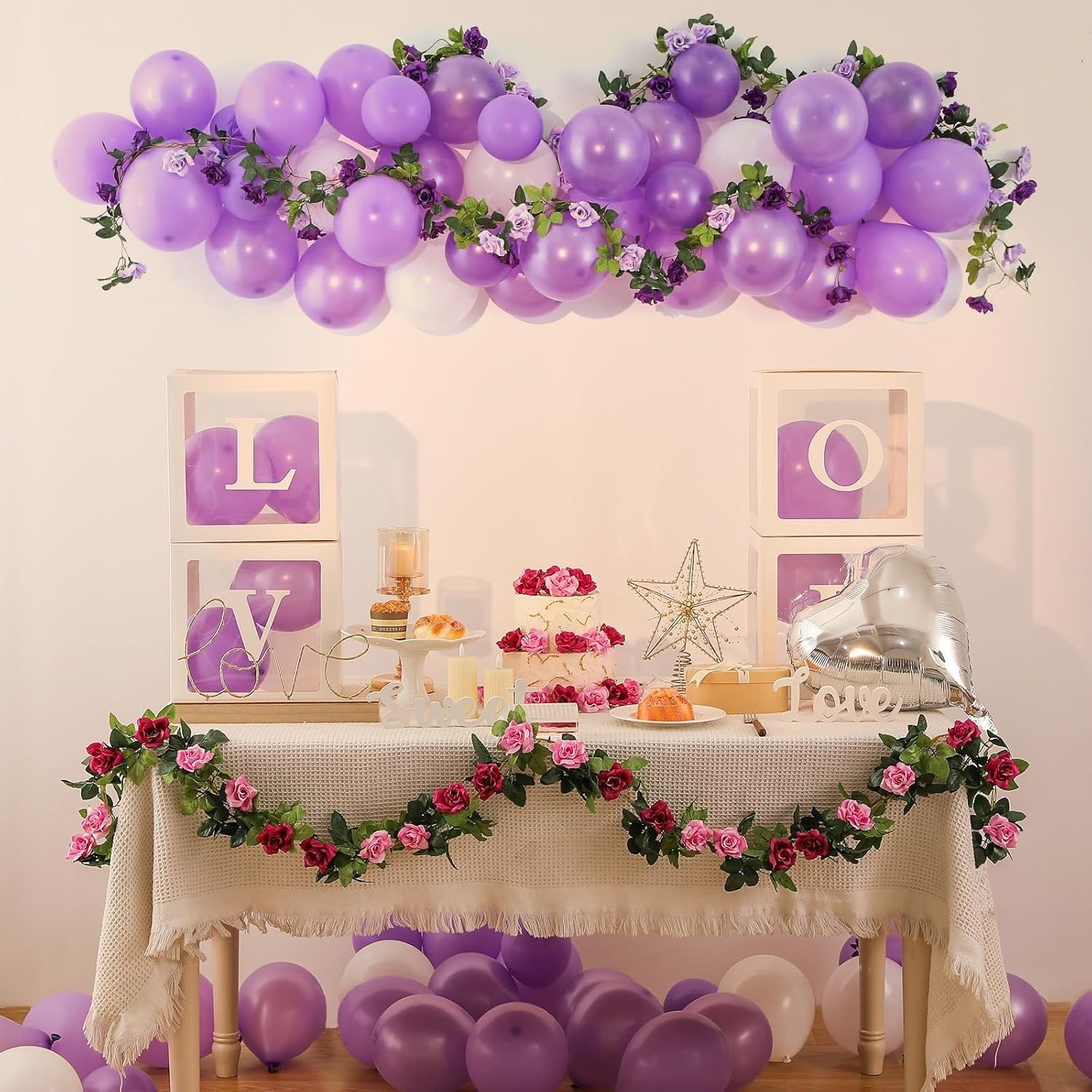2 Pack Artificial Rose Garland Fuchsia Pink Silk Flower Vines for Wedding Hom…