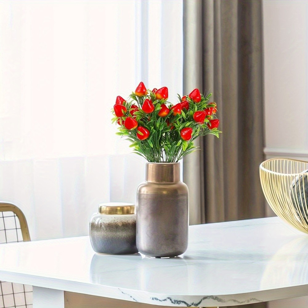 3Pcs 7-Pronged Artificial Strawberry Bunches Fake Flowers for Home Holiday Decor