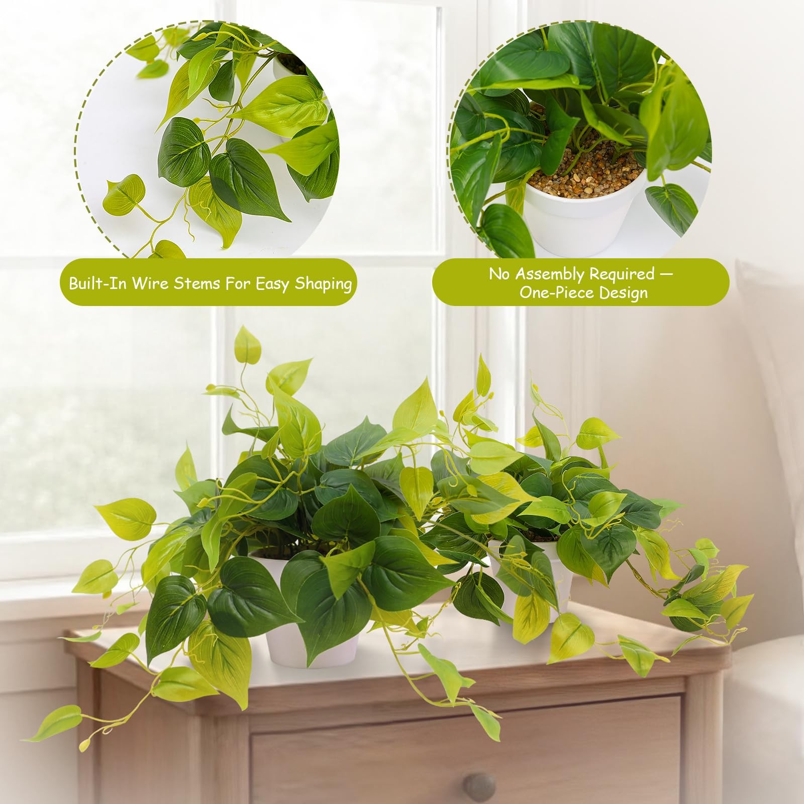 Best alyptus Fake Pothos Hanging Plants Set of 2 Faux Ivy Vines Realistic Silk