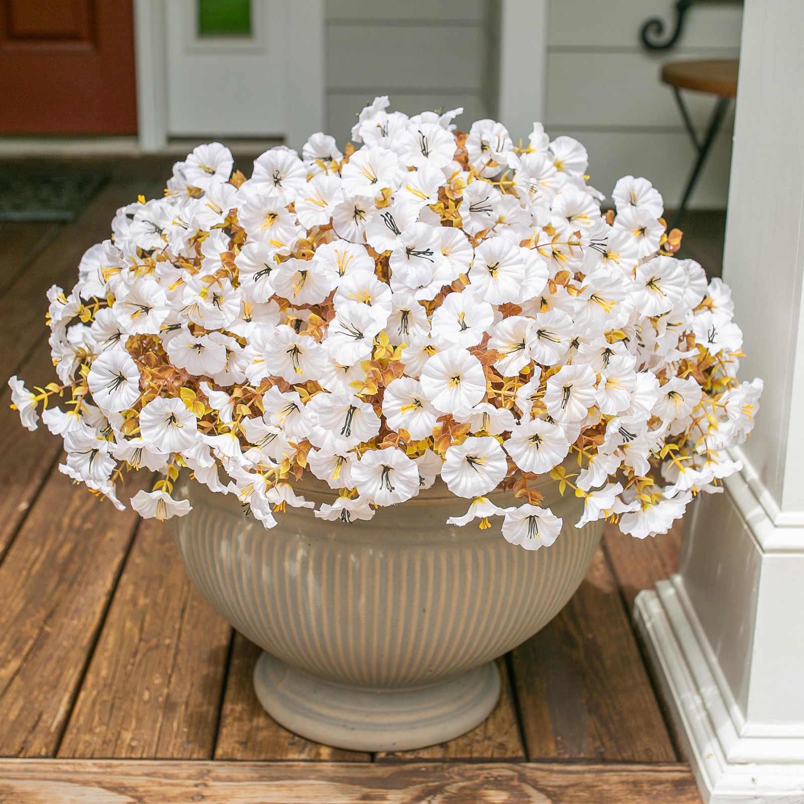 HyeFlora Fake Mums Artificial Fall Flowers 12 Bundles White Silk Morning Glory