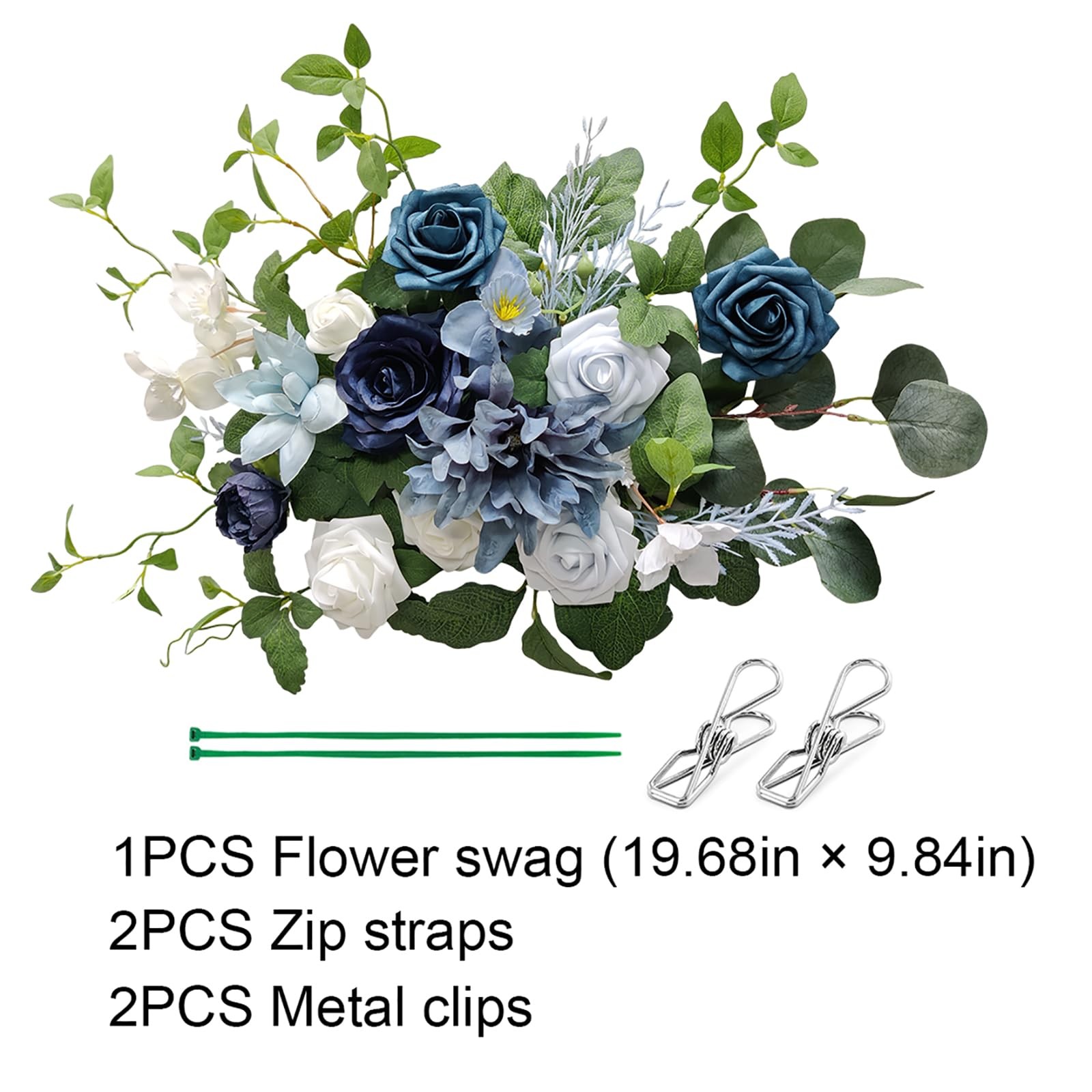 Wedding Flower Swag, Artificial Dusty Blue Flowers Wedding Welcome Sign Flora…
