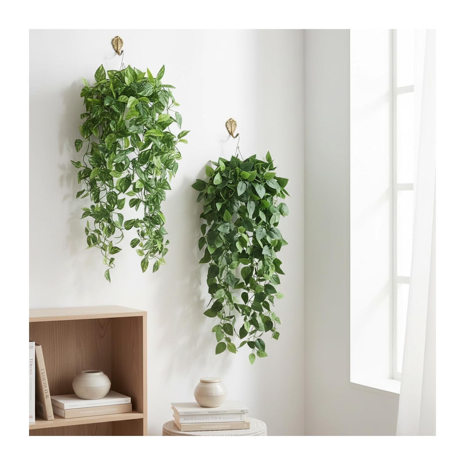 35.5″ Artificial Pothos Ivy Plants Set of 2 with Pots, Fake Hanging Greenery …