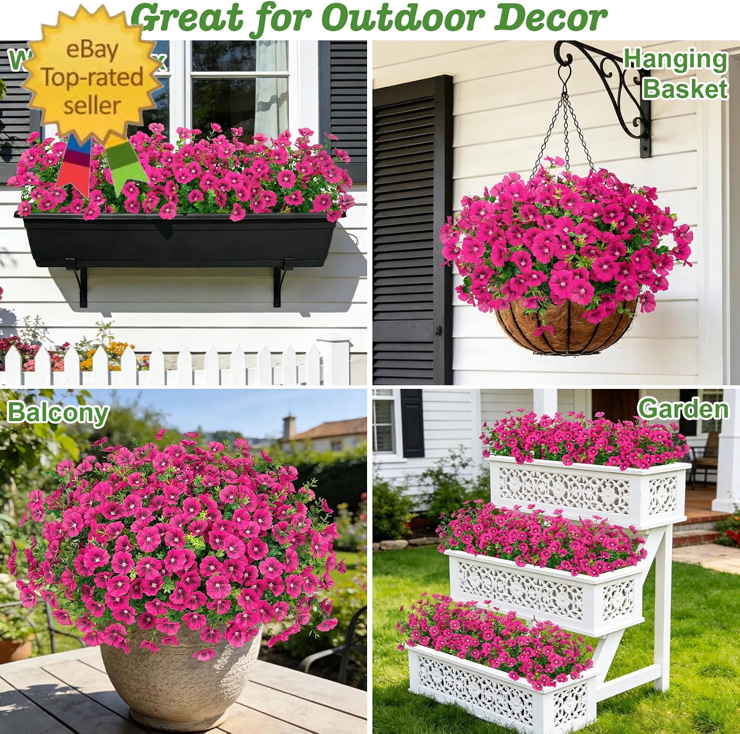 20 Bundles Artificial Flowers for Outdoors, Fake Silk Flowers with Plastic Eucal
