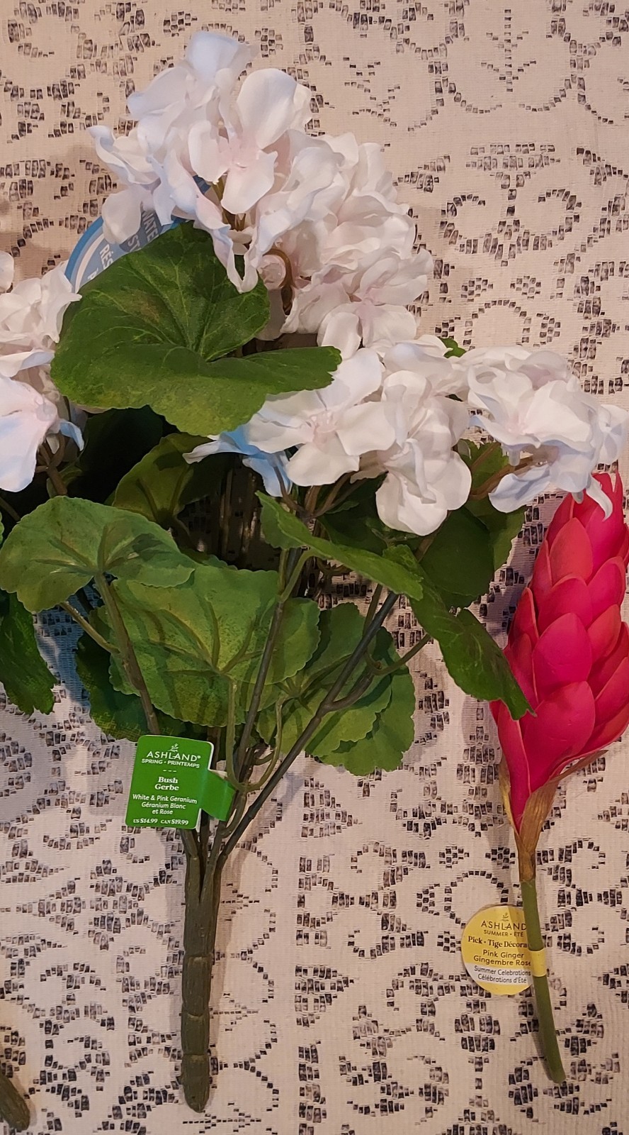 Ashland White Pink Geranium Bush Blue Heather Pink Ginger Pick Artificial Flower