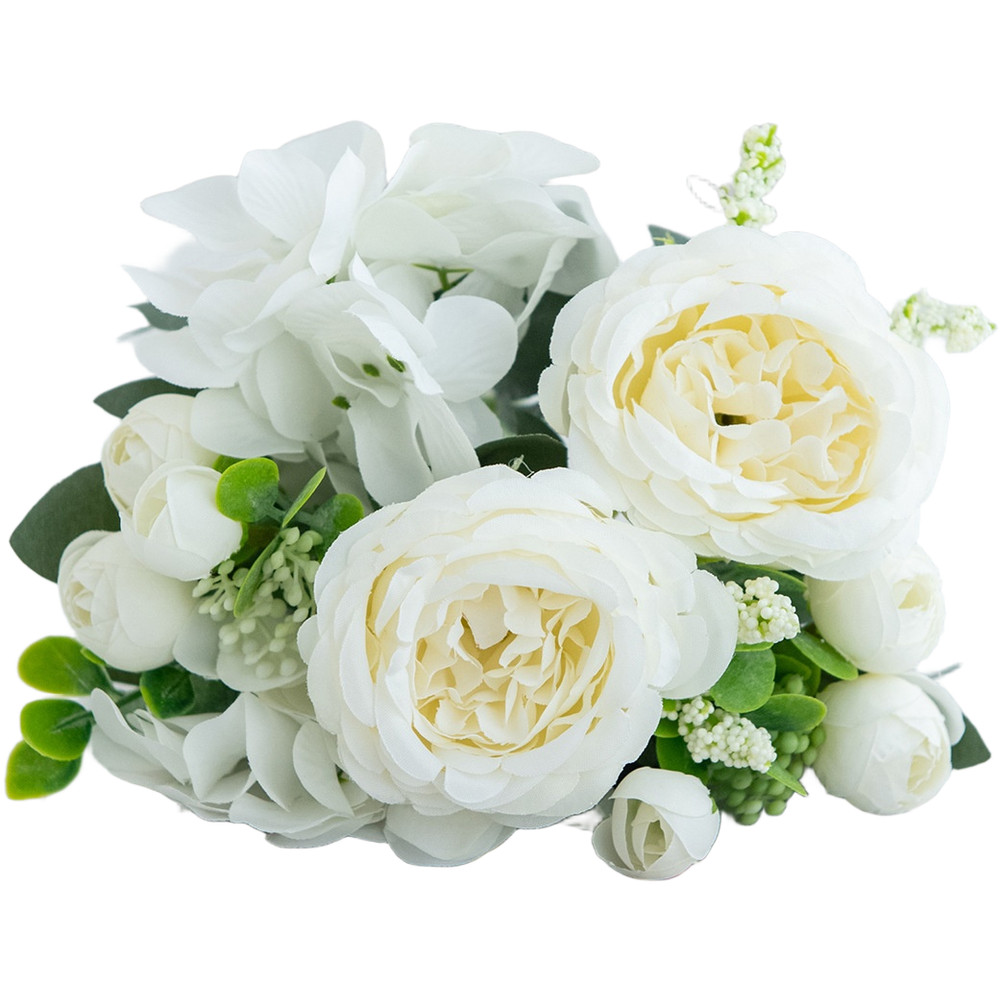 Wedding Bouquet with Silk Peony Hydrangea Flowers for Home Decor Display