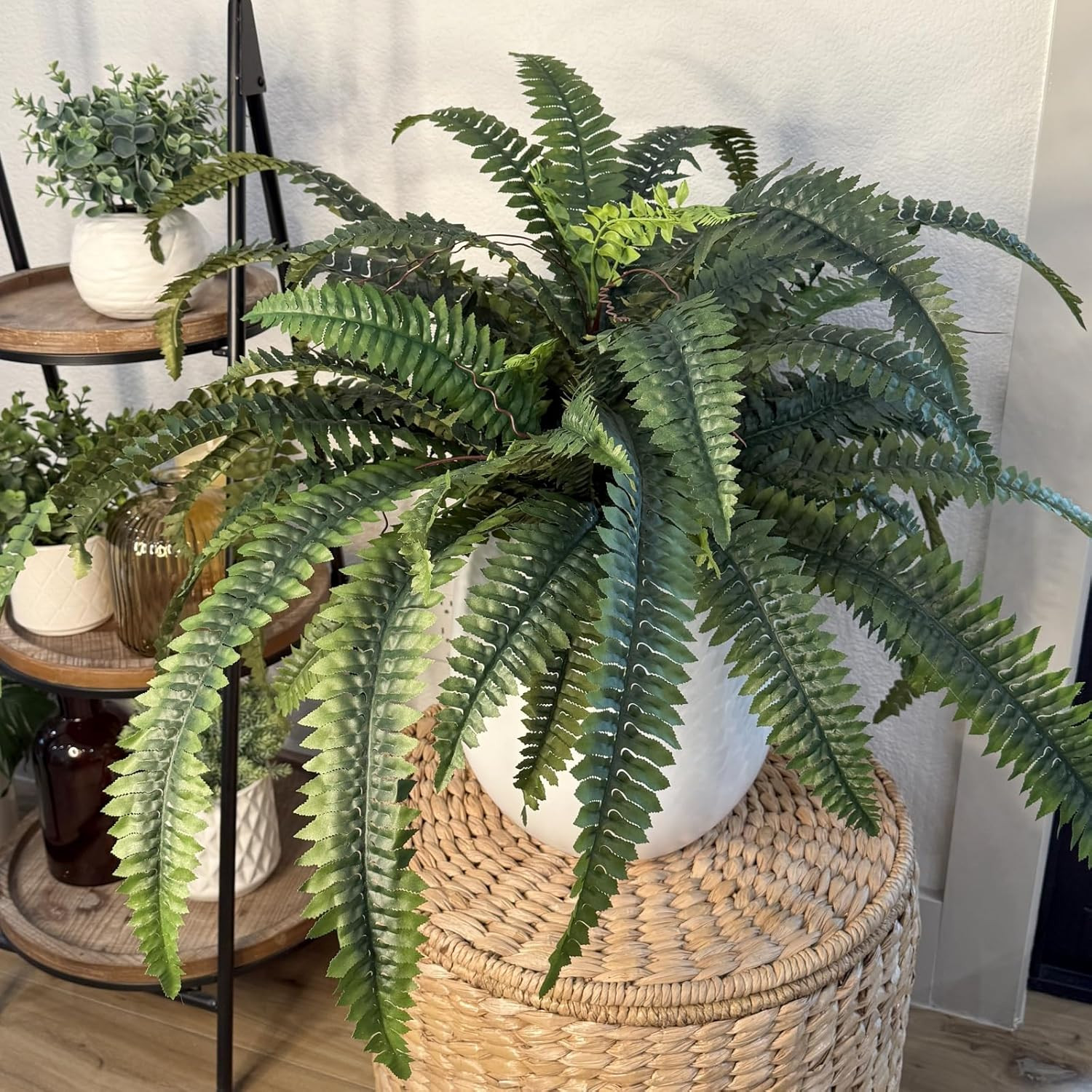 50″ Large Fake Ferns – Set of 2 Realistic Boston Ferns for Indoor/Outdoor