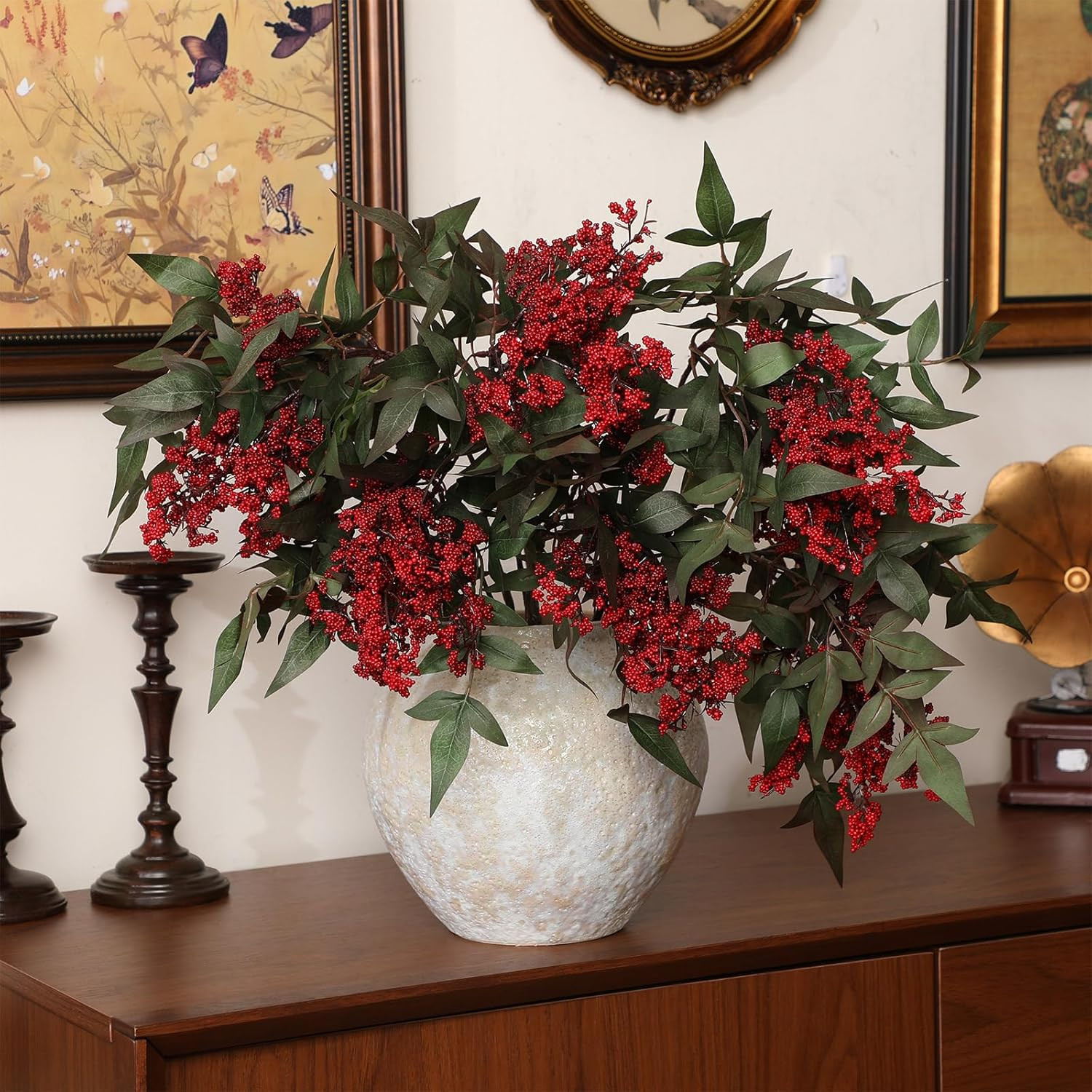 3 Pcs 35″ Red Faux Berry Stem for Fall Decor, Wedding & Home Accents