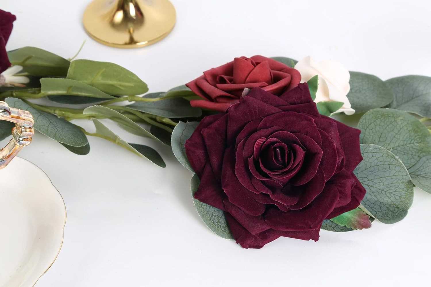 Lifelike Burgundy Roses 16pcs 4.3 Inches for Floral Arrangements Indoor Outdoor