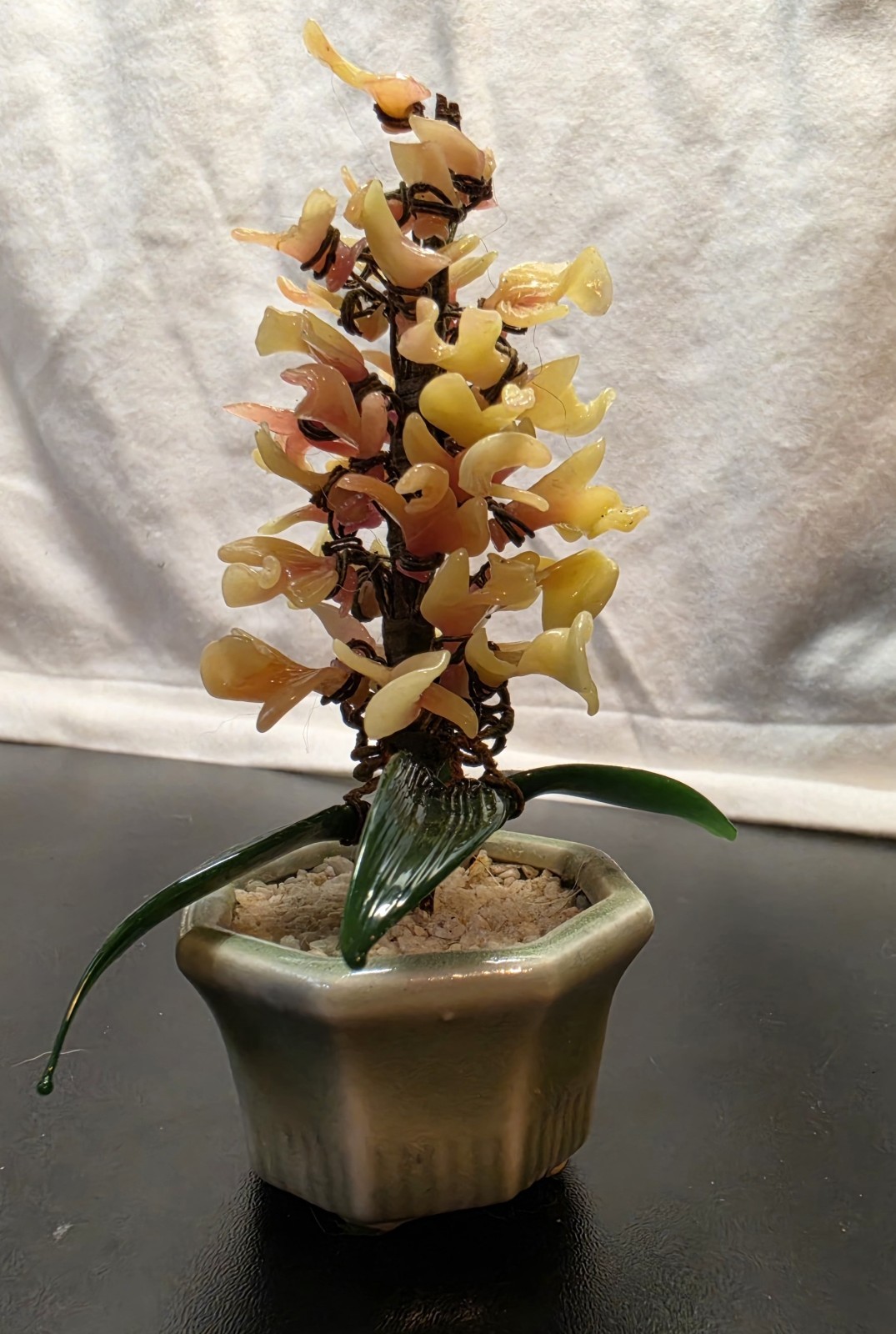 3pc Artificial Bonsai Glass Flower Arrangements in Ceramic Pots, 7in Multicolor