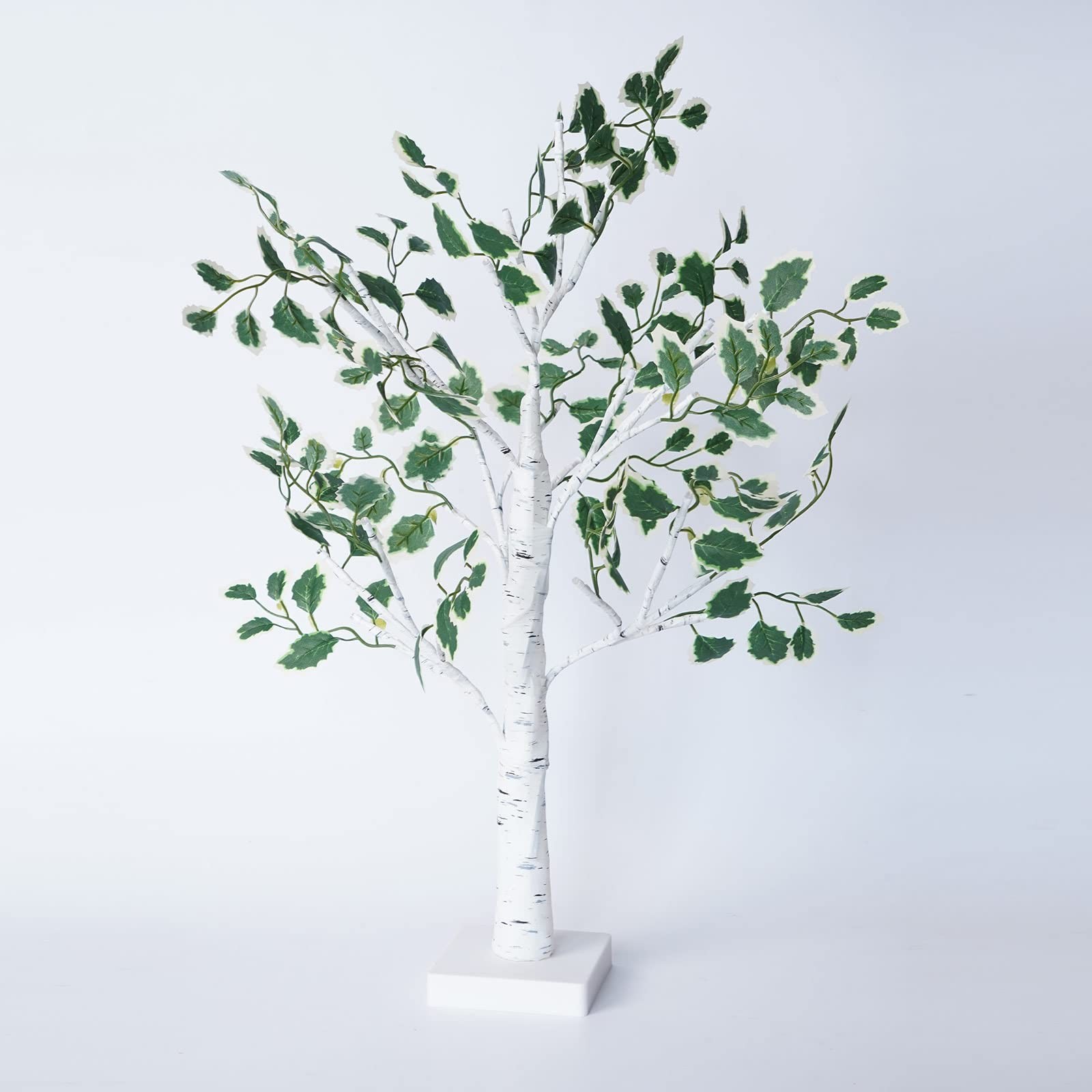 Birch Tree Lights 2ft, Fairy Light Tree with Green Leaves, USB/Battery Powere…