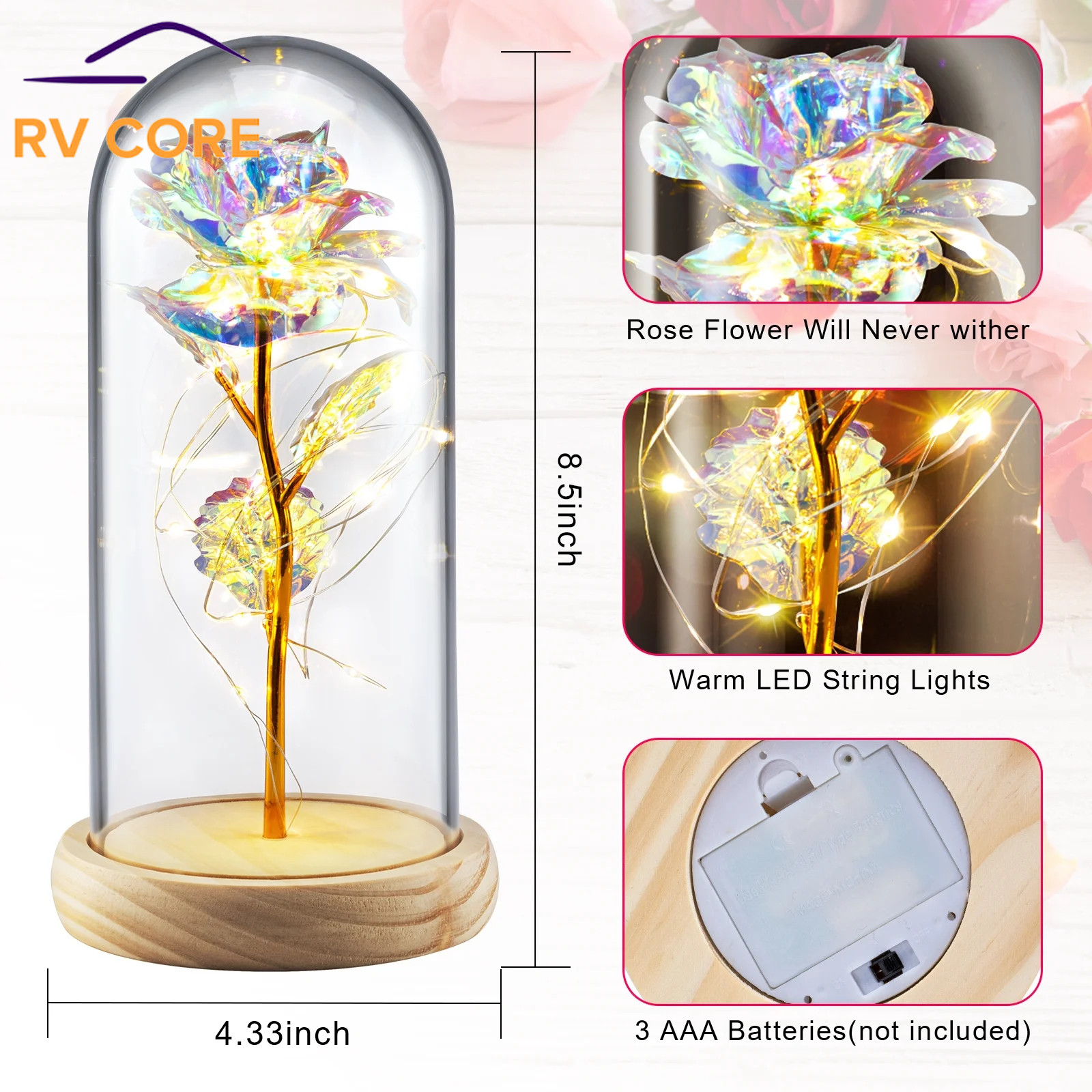 Rainbow LED Rose Flower Light Gift Colorful Artificial Rose for Women Mom Wife
