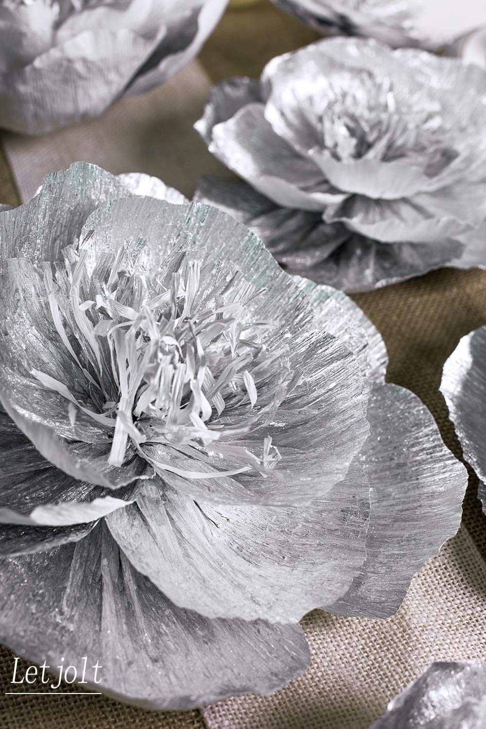 Silver Flowers Decoration for Wall, Set of 6