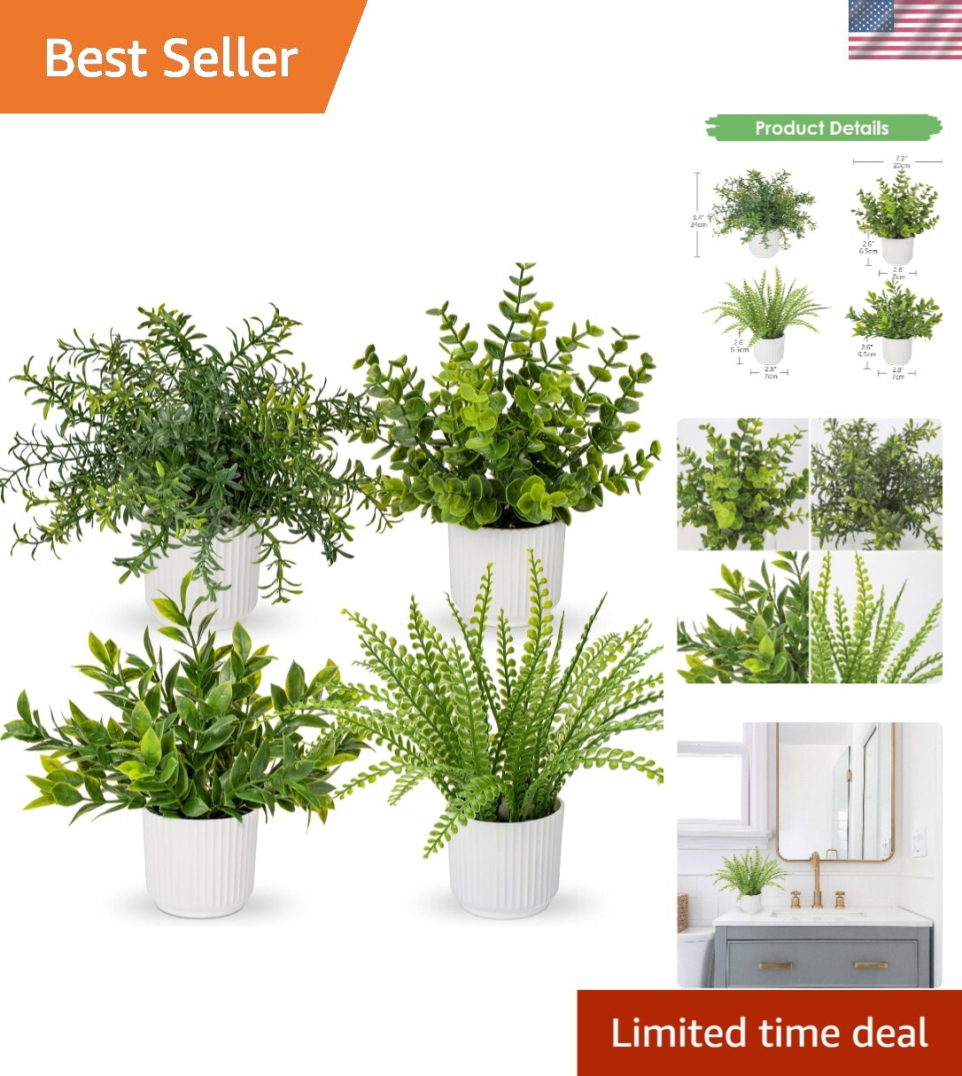 Realistic Eco-Friendly Fake Plants in Pot – Complete 4-Piece Indoor Greenery Set