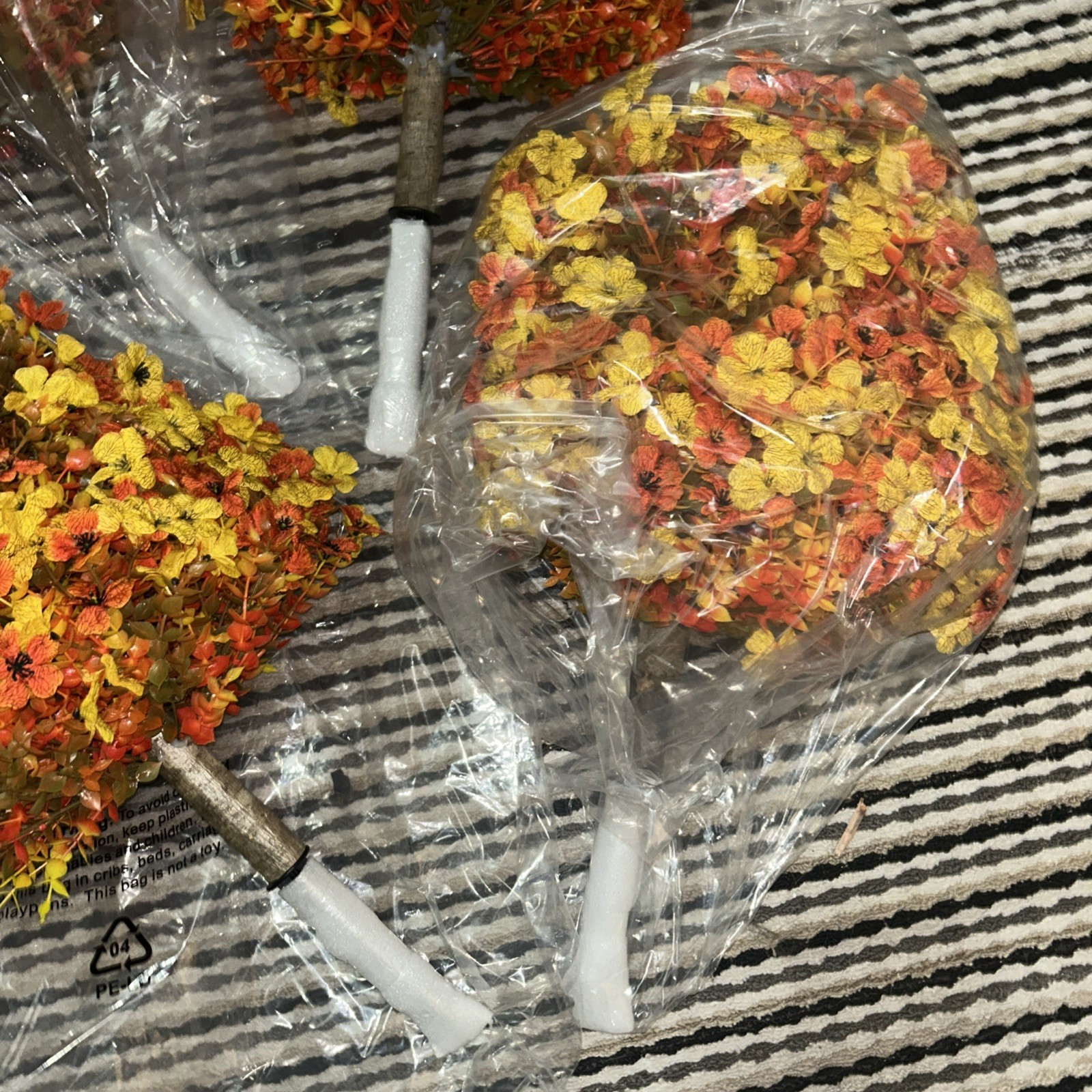Set Of 4 Artificial Boxwood Topiary Ball Trees With Fall Leaves & Ground Spikes