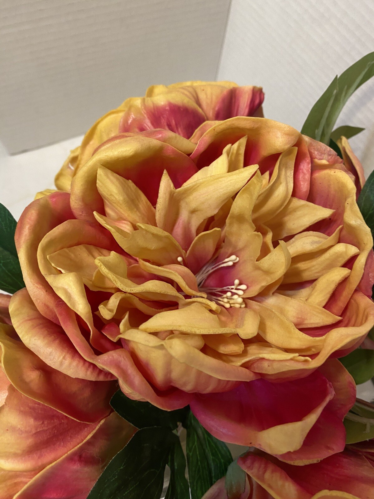 Artificial Flowers in Vase with Faux Acrylic Water Peonies Floral Peach Yellow