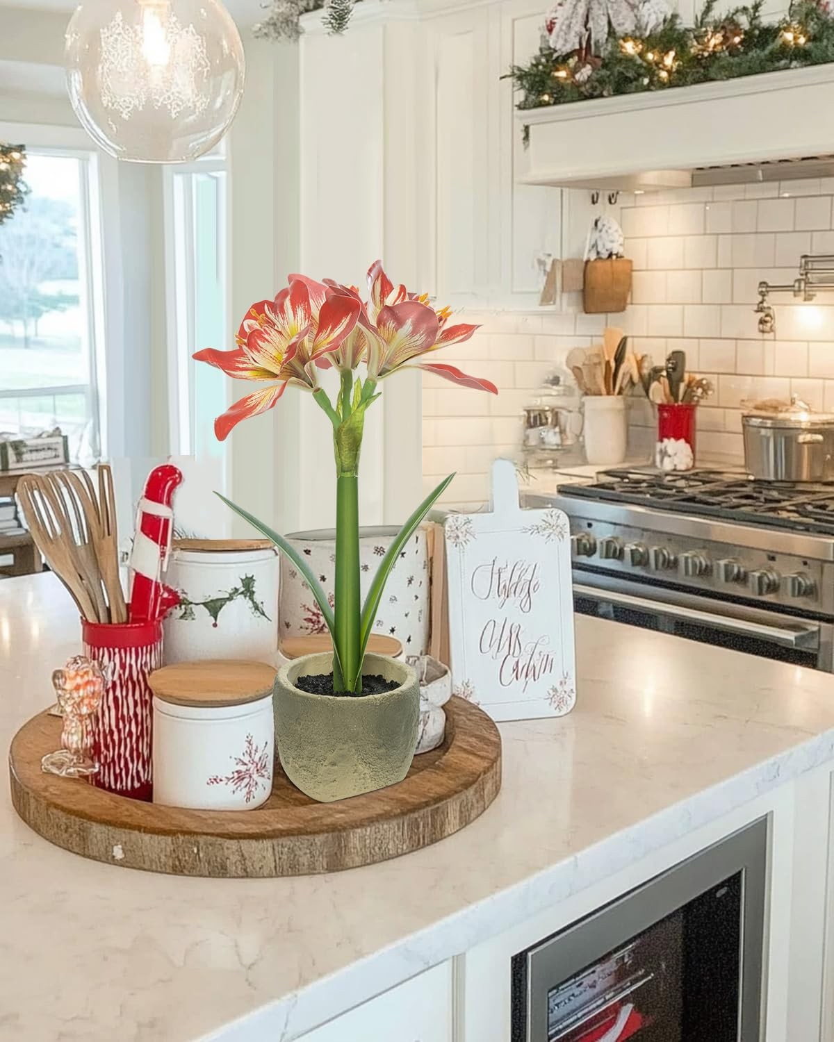 Lifelike Fake Flower Plant Potted 15 Inch Artificial Amaryllis Home Decor Pot