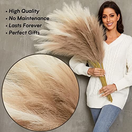 Faux Pampas Grass, 9 PCS 37”/3.1FT Tall Fluffy Fake Pompas Floral, Large Mixed