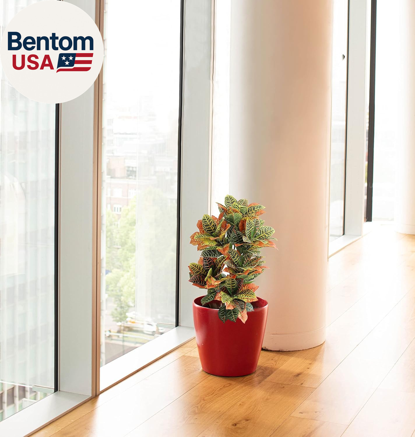 Artificial Croton Plant, 39Inch Faux Fiddle Leaf Fig Tree, Artificial Trees for