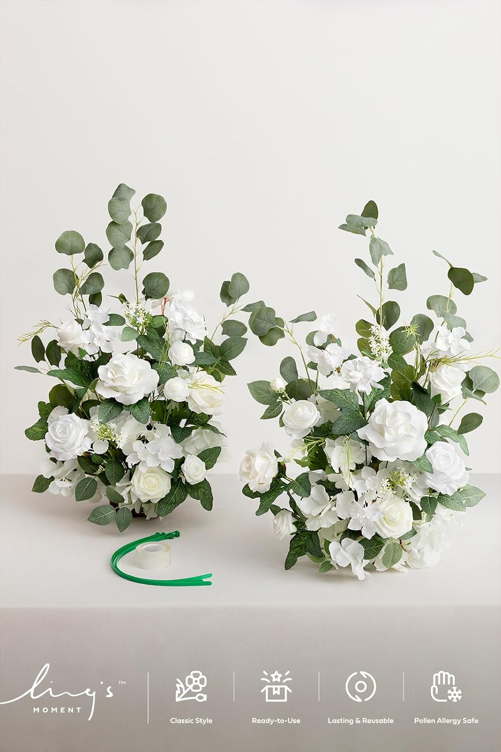 Free-Standing Wedding Aisle Runner Flowers, White Sage, 2Pcs | 17.5″ Tall Artifi