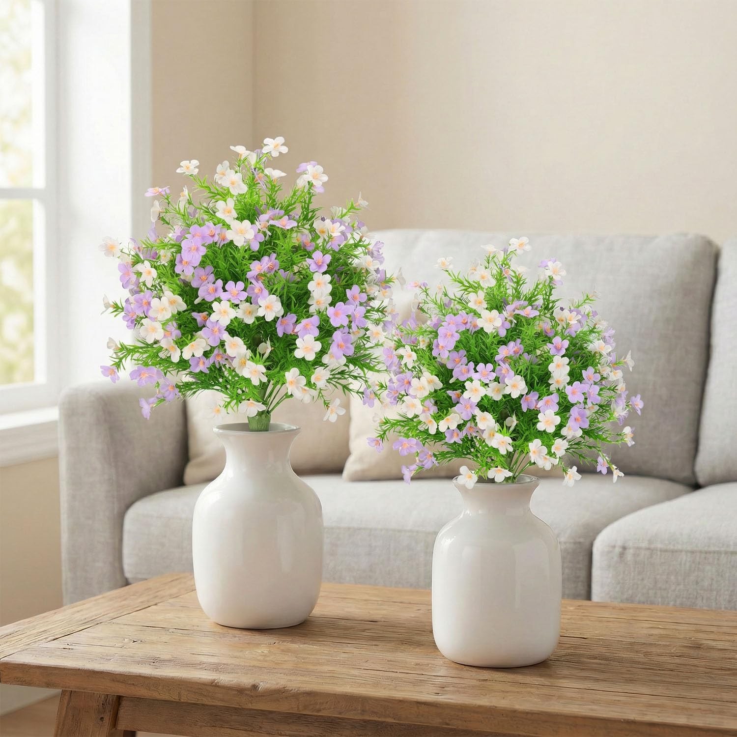 Artificial Boxwood Topiary Ball Trees 22.5″ Set of 2 White Purple – UV