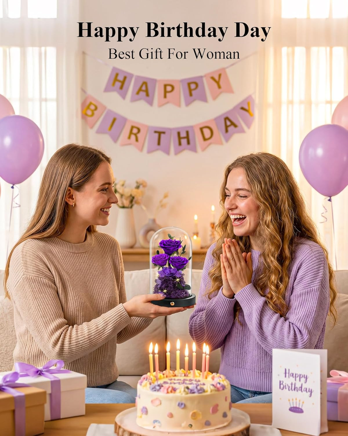 Agrul Birthday Gifts for Women Forever Preserved Flowers Roses in Glass Dome Ann
