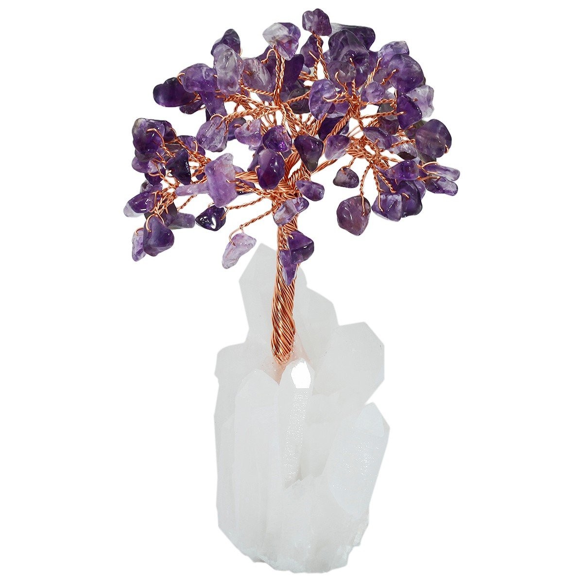 Natural Amethyst Money Tree Rock Quartz Cluster Base Bonsai Figurine 4 Inch