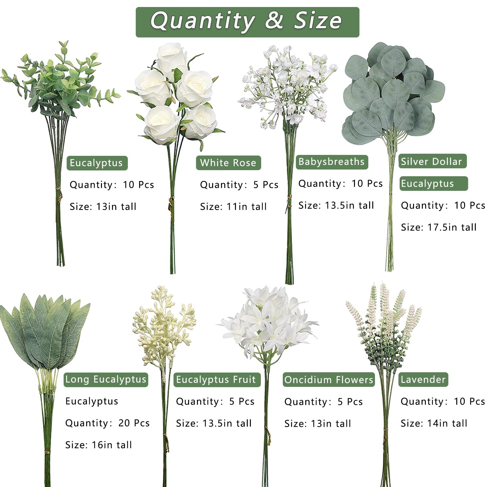 Artificial Greenery Stems Set(Pack of 75pcs) with 8 Kinds of Faux Plants and …