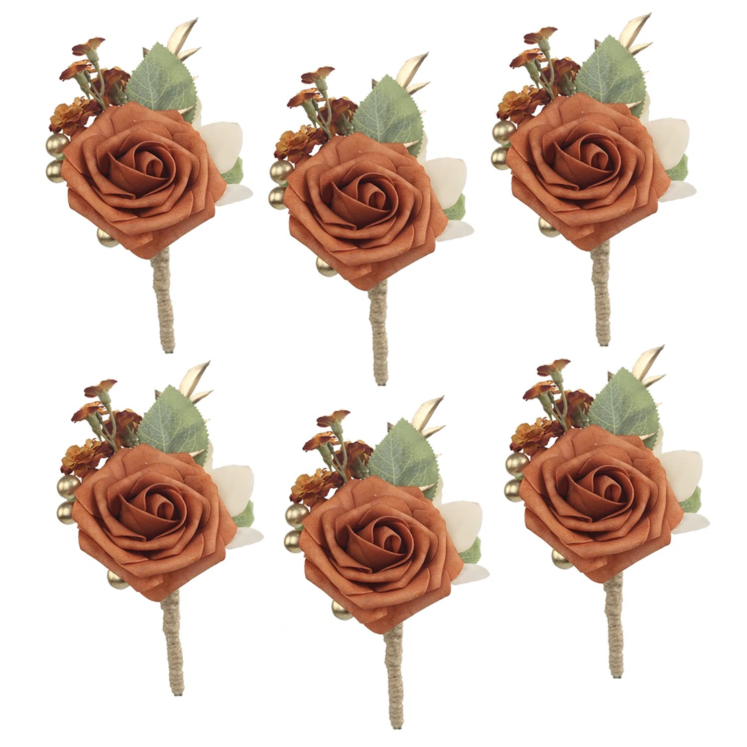6Pcs Terracotta Boutonnieres for Men Wedding Groom Burnt Orange Boutonniere F…