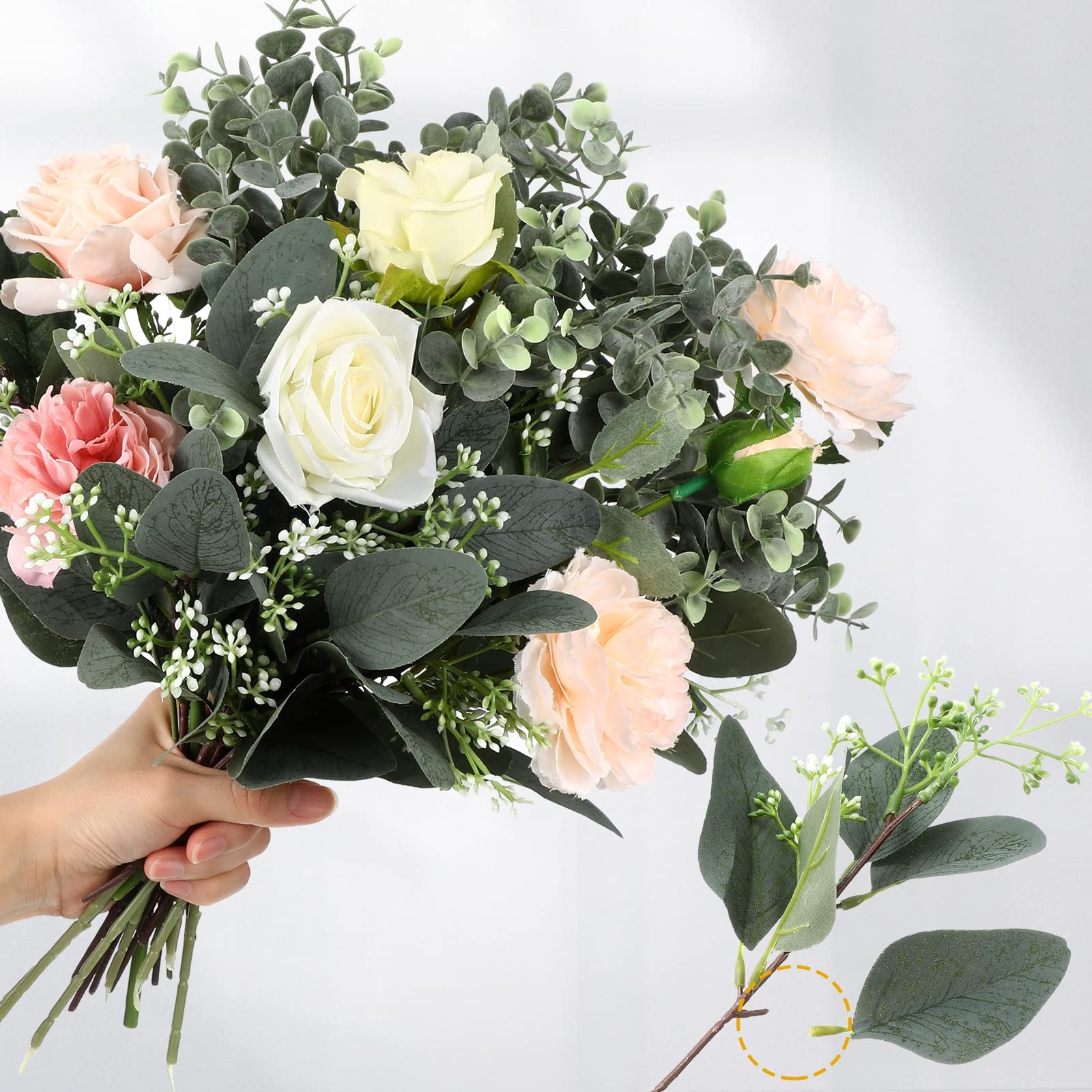 Mixed Eucalyptus Leaves Stems Bulk White Seeds Artificial Silver Dollar Sprays