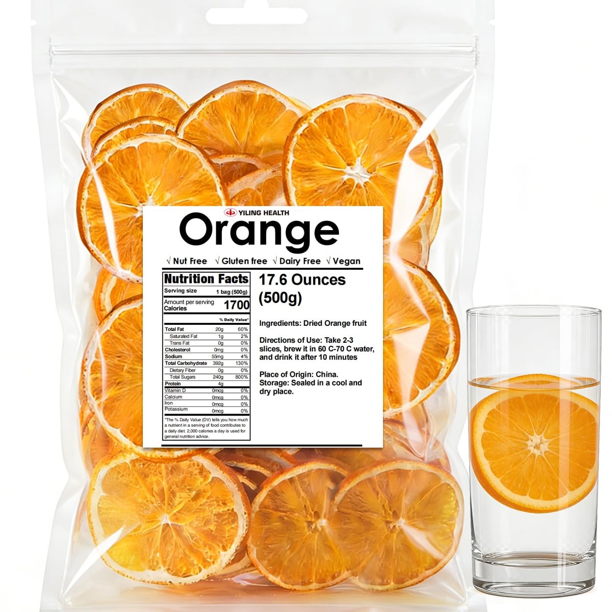 Dried Oranges Slices 17.6oz/500g For Cocktails, Dehydrated Dried Oranges