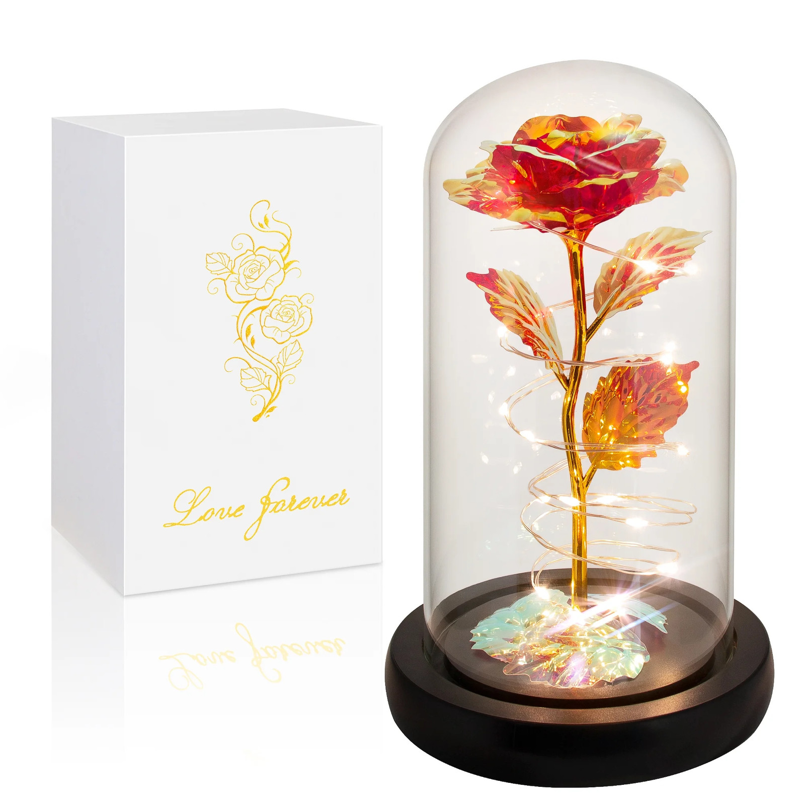 Colorful Rose Light in Glass Dome – Gifts for Women, Mom, & Special Occasions