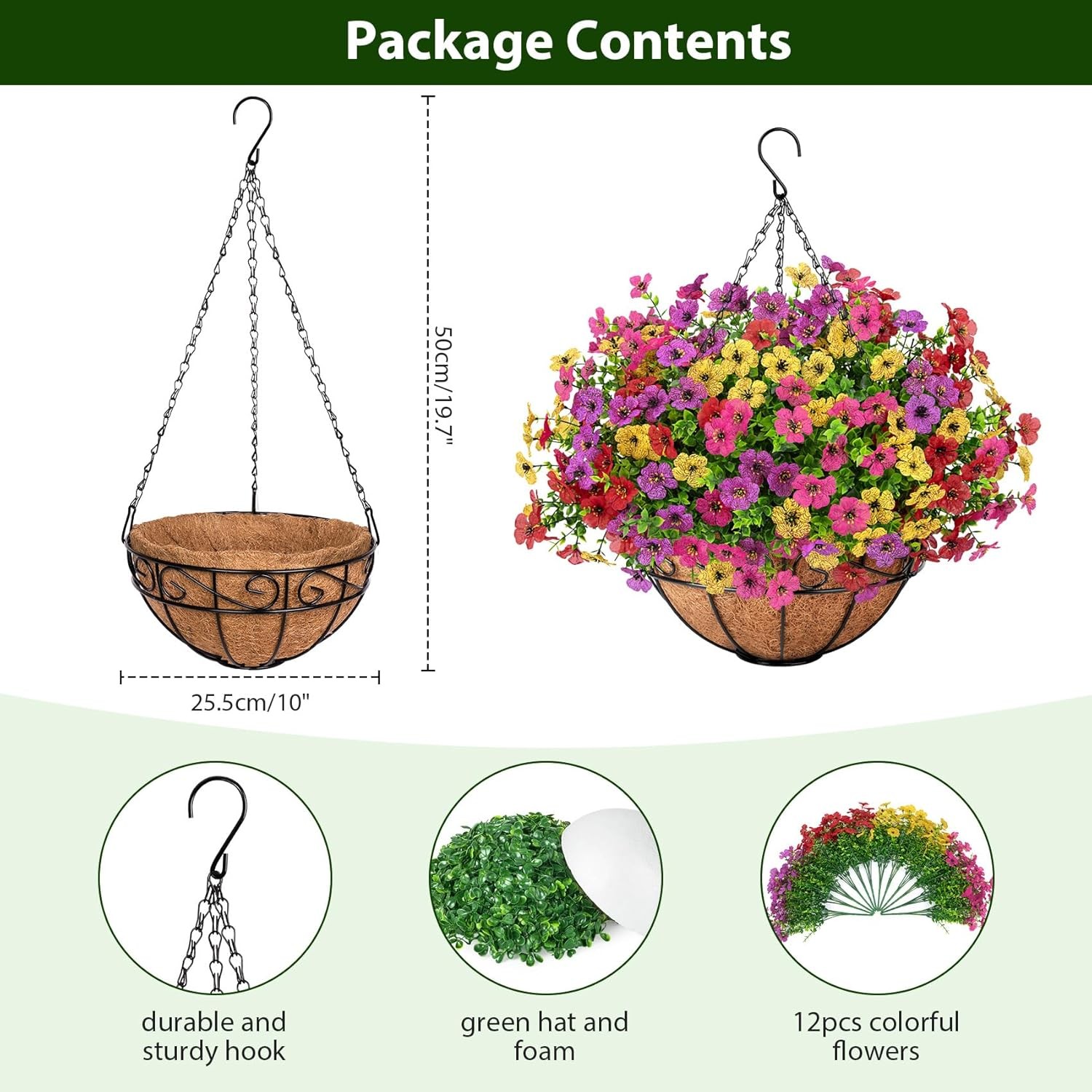 Artificial Spring Summer Hanging Flowers Plants with Basket Mixed Color