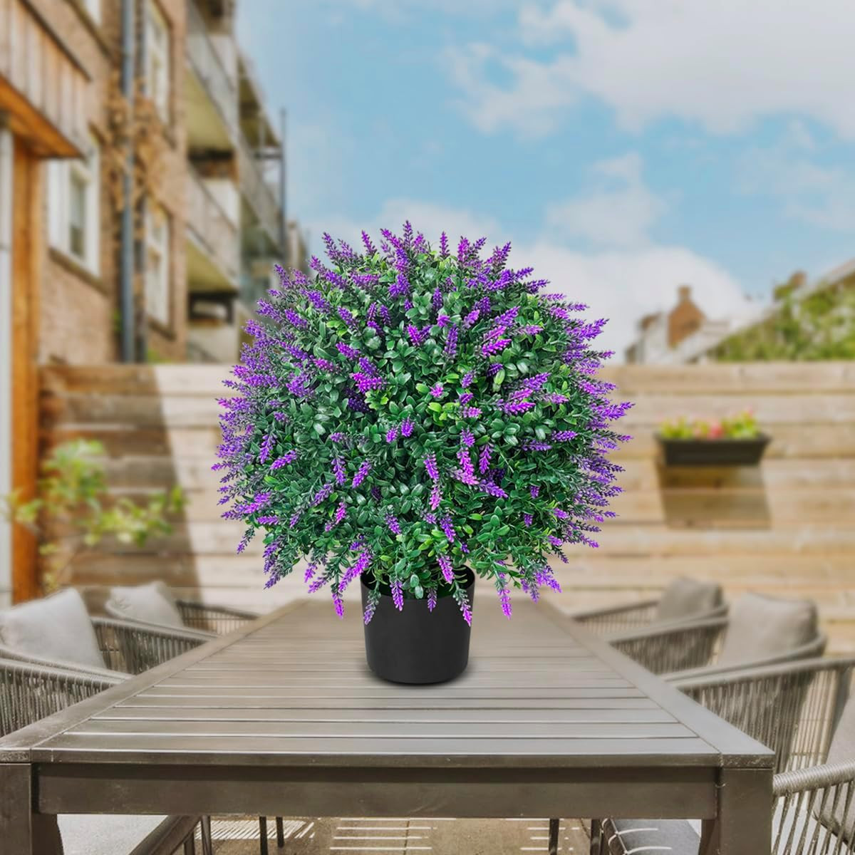 Set of 2 Tall Lavender Topiary Ball Trees – UV Resistant Potted Plants