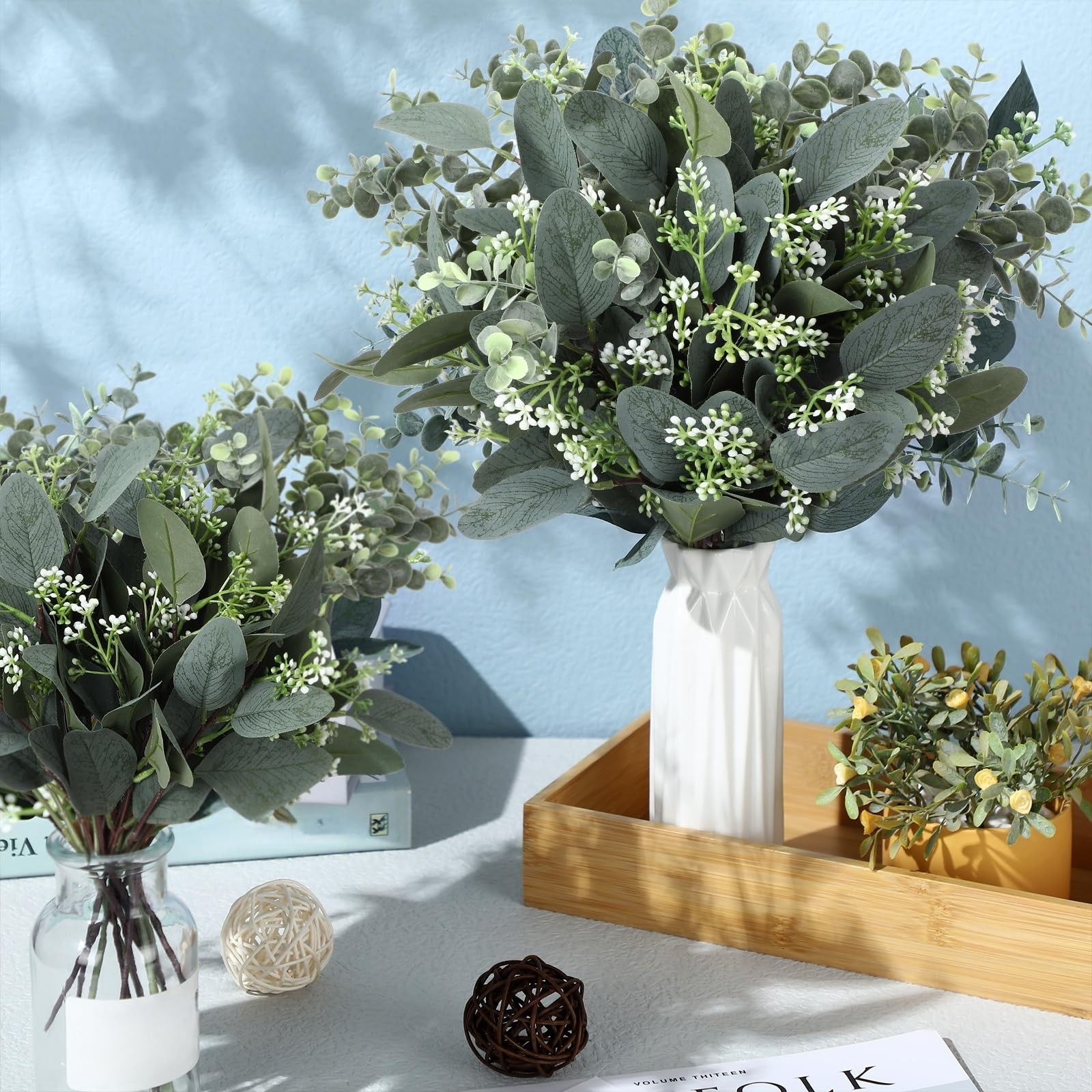 Mixed Eucalyptus Leaves Stems Bulk White Seeds Artificial Silver Dollar Sprays