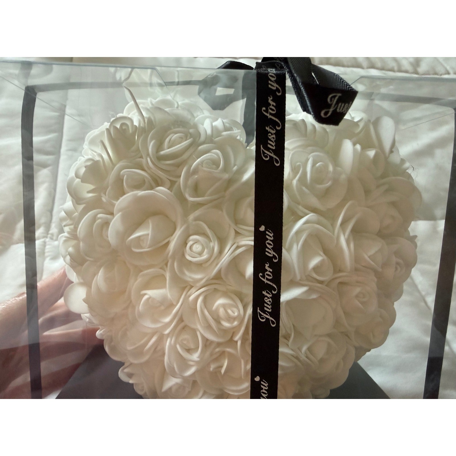 White Artificial Rose Flower Heart Gift Box Valentine Anniversary Decor