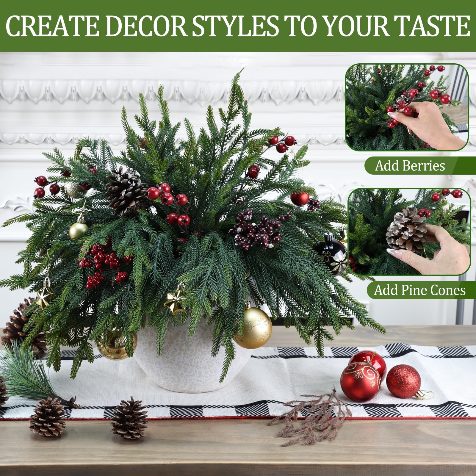 Tulvend 50 Pcs Pine Branches – Real Touch Artificial Pine Stems – Christmas G…