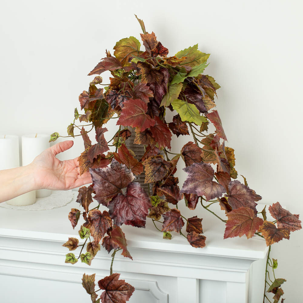 Real Touch Lifelike Burnt Red Artificial Grape Leaf 39″ Floral Bush